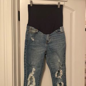 Pink Blush - Blue distressed Crop Maternity Jeans